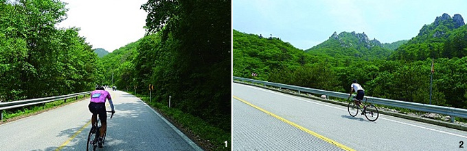 필례령을 넘어 한계령 양양 방면 다운힐은 남설악의 수려한 풍경으로 힘들었던 업힐을 보상해준다