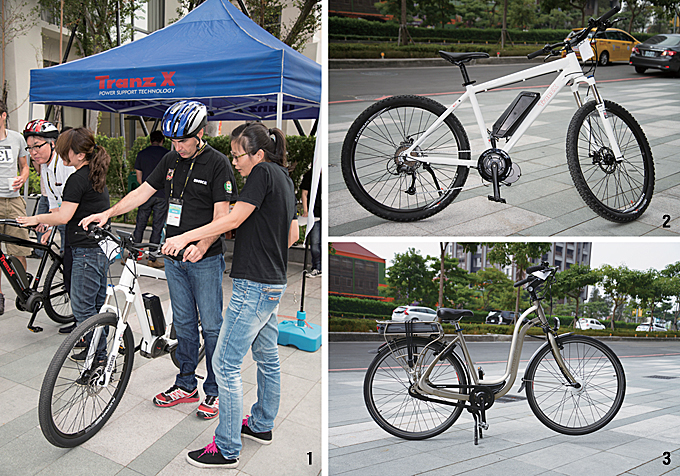 1 트랜지 X는 기자들을 위해 시승용 전기자전거를 준비했다. 2 27.5인치 휠을 사용하는 M15. 36V, 250W 모터를 장착했고,  배터리 용량은 11.6Ah 3 28인치 휠의 생활용 전기자전거 ES 504. 36V 모터와 오토 기어 트랜스 센서를 적용해 사용이 편리하다. 7단 기어에 트랜지 X의 자사 디스플레이를 달았다.