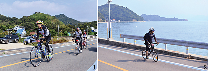1 아름다운 풍경을 기록하기 위해 사람들은 액션캠을 장착하거나 작은 디지털카메라 등을 들고 라이딩을 했다  2 바다를 보며 천천히 라이딩하는 참가자