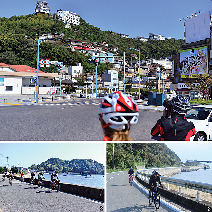 1 오노미치역 근처 산에는 오노미치성이 웅거하고 있다.  2,3 바다와 섬을 잇는 시마나미해도는 많은 자전거 여행자들이 추천하는 코스다. 파란색 라인을 따라
가면 바다를 건너 오노미치에서 이마바리까지 갈 수 있다. 거리는 70㎞