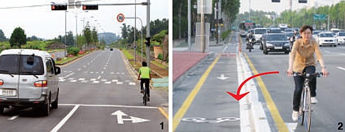 1 교차로 등 신호 무시 2 자전거도로가 정비되어 있는데도 혼잡한 차도를 이용하는 경우