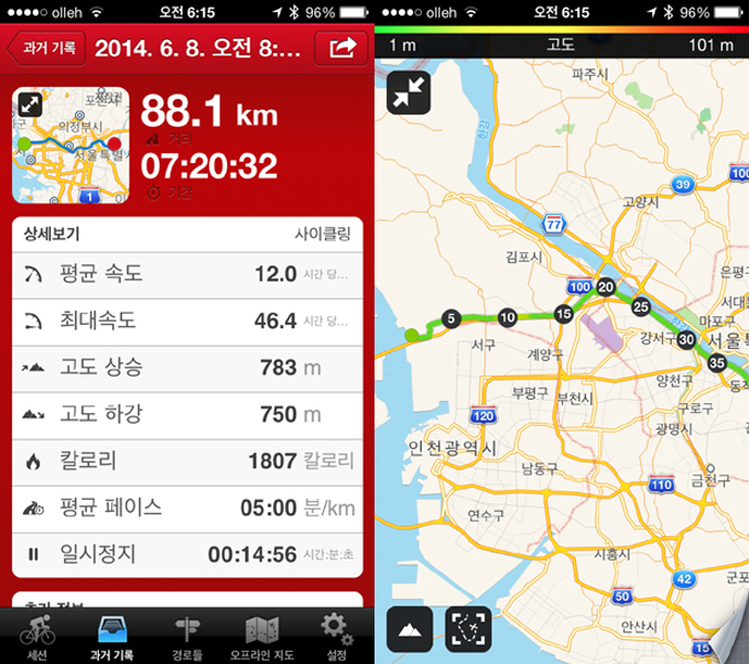 
	런타스틱 로드 바이크 프로(Runtastic Road Bike Pro) 앱
