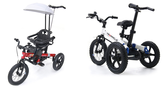 
	1단계 유모차형 자전거는 일반 유모차처럼 사용할 수 있으며, 아이가 2~3세가 되면, 유아시트세트를 분리한 다음 조향장치를 이용해 아이가 안전하고 즐겁게 자전거를 접하게 한다.
