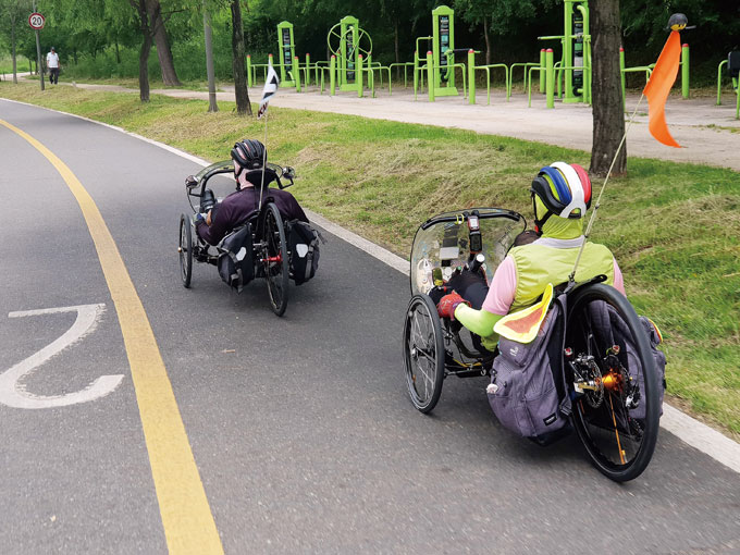 
	자전거도로 청소 중인 ‘양평그린님’의 KMX 역삼륜 리컴번트
